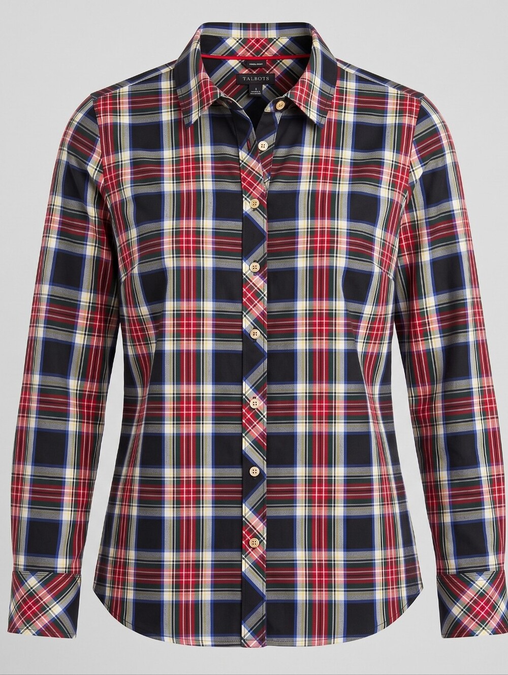 Talbots Button Down Top Womens 6 Plaid Long Sleeve Holiday Gold Metallic
